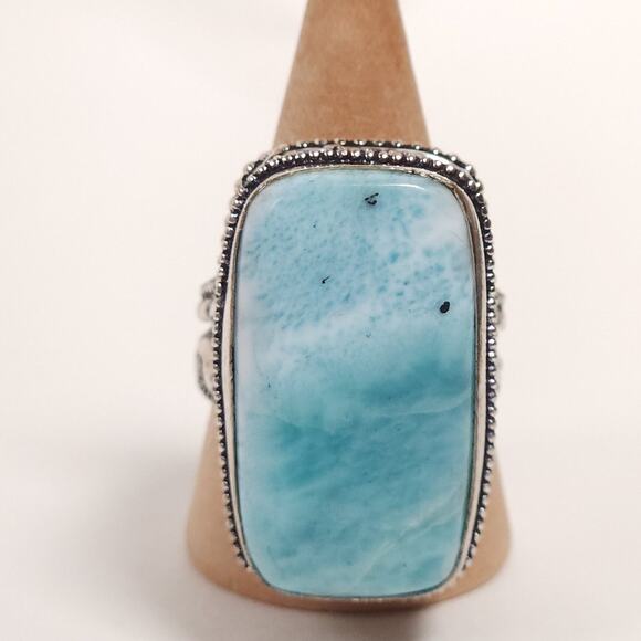 Elegant Silver,  Blue Larimar Stone Ring - Picture 1 of 7